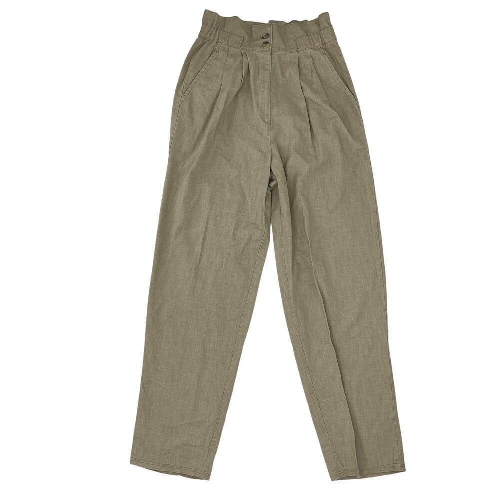 Vintage Paper Bag Trouser Pants Barry Bricken Tan Beige Size 4 - Picture 2 of 7
